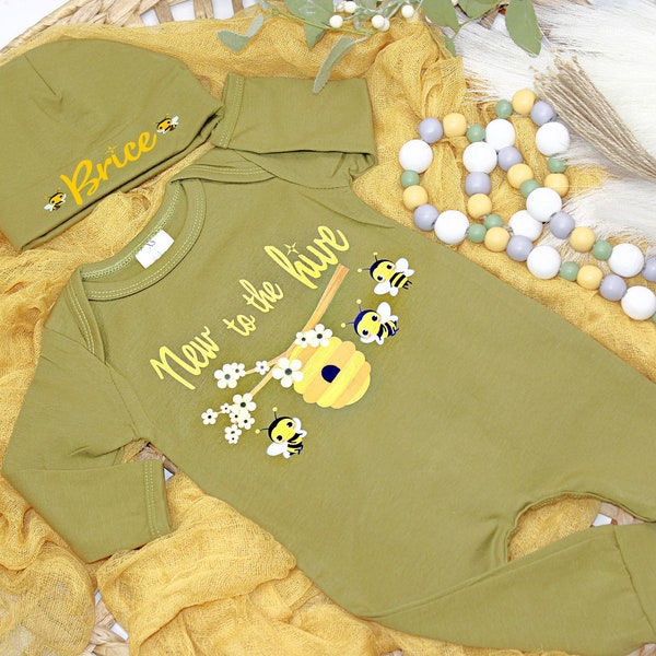 Honey Bee Baby Outfit New to the Hive Boho Baby Outfit Newborn Baby Gift Newborn Take Home Outfit, Baby Bee Baby Shower Gift  Baby