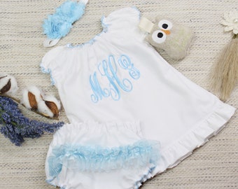 Monogram Girl Dress Newborn Baby Girl Clothes Newborn Girl Take Home Outfit  Shabby Chic White Pink Dress New Baby Gift