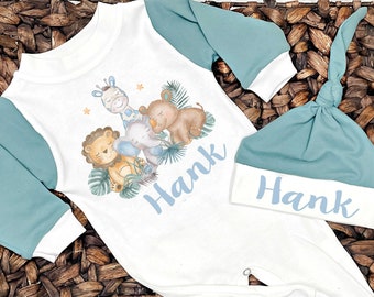 Baby Boy Hospital Outfit, Newborn Boy Outfit, Baby Boy Romper, Personalized Baby Hat, Newborn Boy Take Home Outfit, Newborn boy gift, Twins