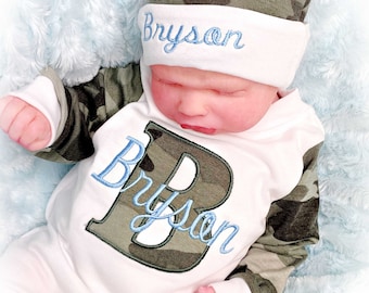 Personalized Baby Boy Clothes, Baby Boy Romper, Personalized Baby Hat, Newborn Boy Take Home Outfit, , Newborn boy gift, Baby Camo Outfit