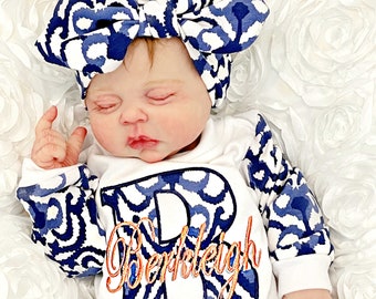 Newborn girl Coming Home Outfit ,Monogram Baby Girl Gift, Newborn Girl Take Home Outfit, Baby Girl Romper, Preemie Girl Outfits, Turban Hat