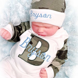 Personalized Baby Boy Clothes, Baby Boy Romper, Personalized Baby Hat, Newborn Boy Take Home Outfit, , Newborn boy gift, Baby Camo Outfit