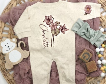 Wildflower Baby Shower Gift Girl Baby In Bloom Personalized Birth Month Flower Baby Girl Clothes Newborn Girl Take Home Outfit Coming Home