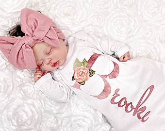 Newborn Girl Hospital Outfit, Baby Gift Girl Newborn Girl Coming Home Outfit Personalized Baby Girl Clothes  Baby Clothes Infant Gown Baby