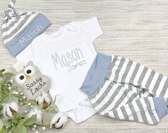 Newborn Boy Coming Hone Outfit Baby Boy Coming Home Outfit Personalized Baby Boy Clothes Baby Gift Baby Hat Preemie Outfit Twins Outfits