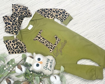 Cheetah Baby Shower Gift Personalized Girl Coming Home Outfit infant Gift Infant Girl Clothes Monogram Girl Gown Take Home Outfit Twin Girls