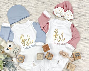 Twins Baby Gifts Preemie Coming Home Outfit Boy Girl Twin Outfits I'm New Here NICU Baby Sleep Sack Pink Blue Twins Boy Girl Twins Baby Gift