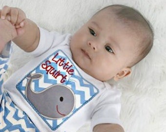 Whale Baby Boy Clothes Newborn Boy take home outfit Coming Home Outfit Nautical Baby Boy Gift Bodysuit Little Squirt Whale Outfit Baby Gift