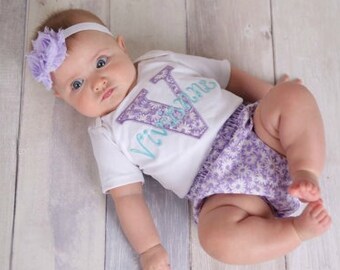 Personalized Baby Girl Clothes Newborn Girl Take Home Outfit Lavender Teal  Baby Girl Diaper Cover Baby Shower Gift Girl Baby Gift Set