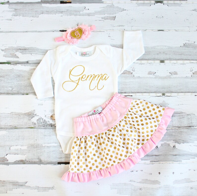 Pink Glitter Gold Personalized Baby Girl Clothes Newborn Girl Etsy