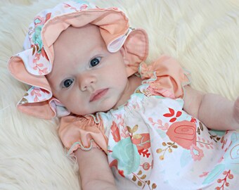 Boho Baby Dress Newborn Baby Girl Clothes Newborn Girl Take Home Outfit  Shabby Chic Teal & Coral Dress New Baby Gift