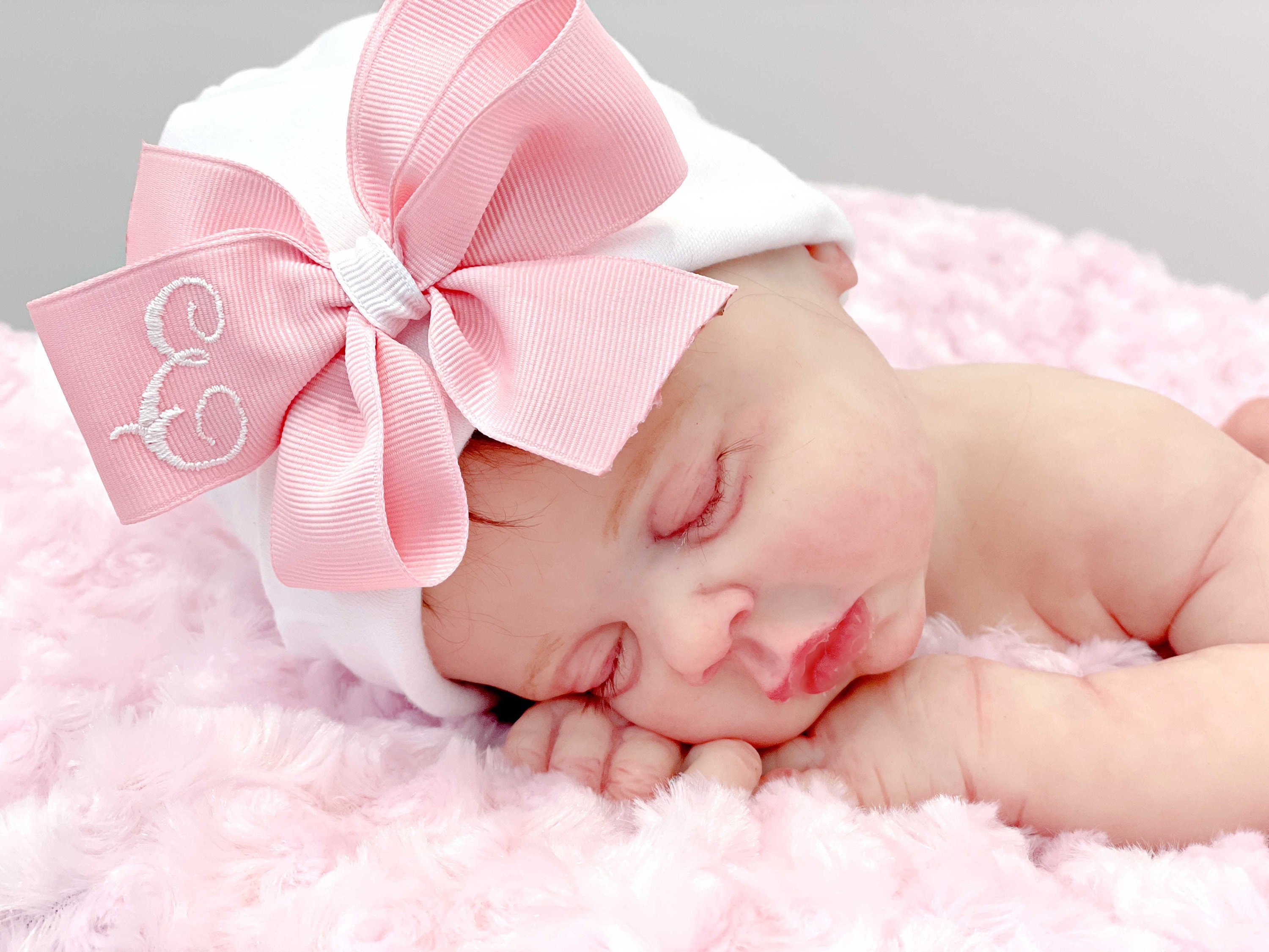 Personalized Initial Baby Hat with Bow, Big Bow Baby Girl Hat, Preemie Girl Hat, Gift for Her
