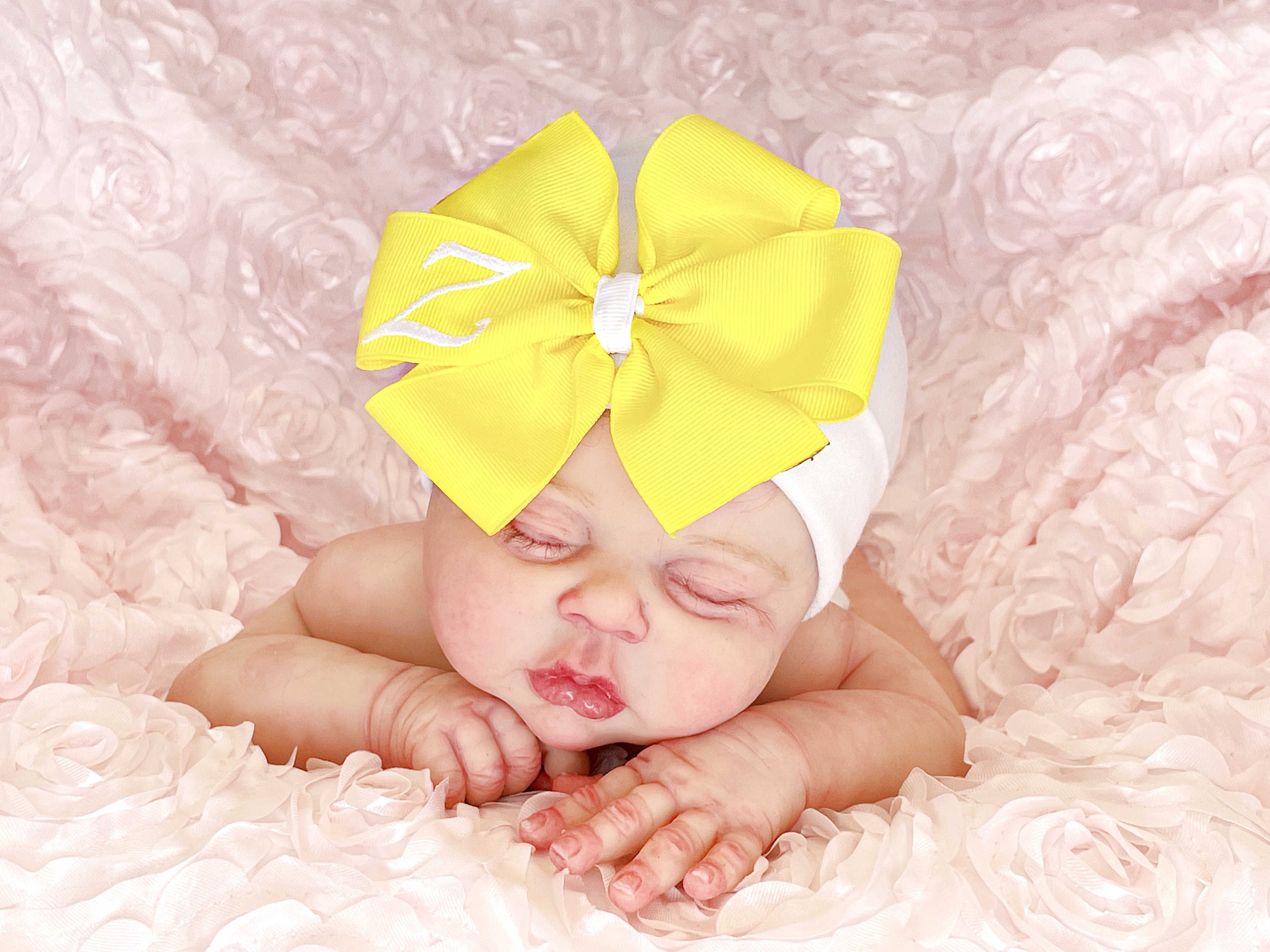 Personalized Initial Baby Hat with Bow, Big Bow Baby Girl Hat, Preemie Girl Hat, Gift for Her