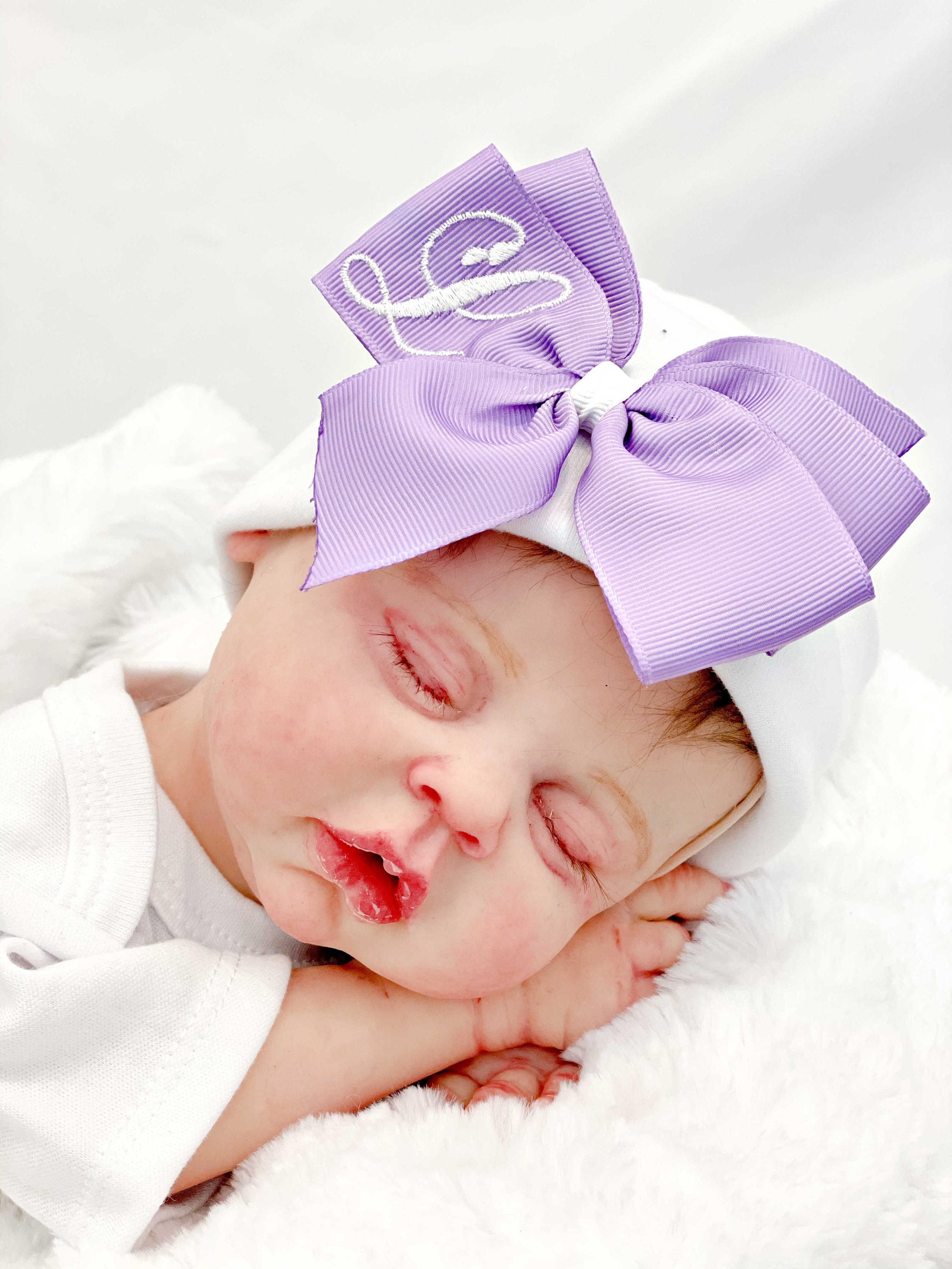 Personalized Initial Baby Hat with Bow, Big Bow Baby Girl Hat, Preemie Girl Hat, Gift for Her