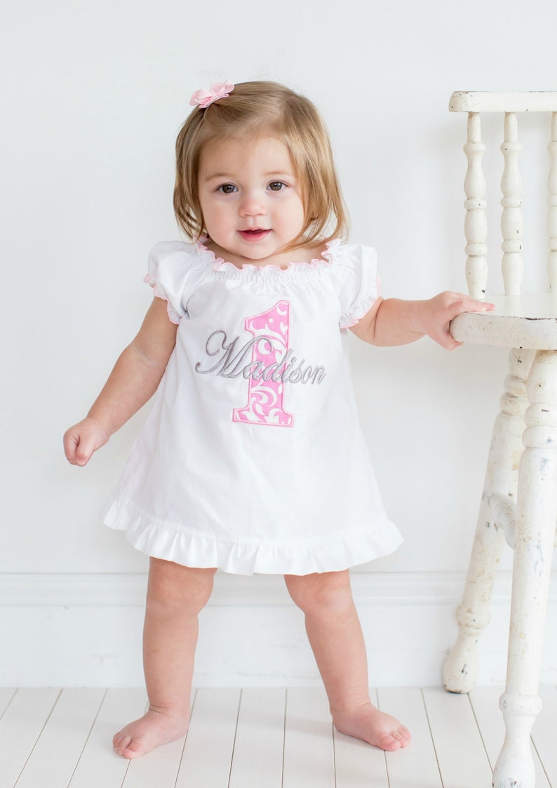 First Birthday Girl Outfit Baby Girl 1st Birthday Outfit 1st Birthday Girl Outfit Pink Damask Smash Cake Outfit Personalized Birthday Dress image 2