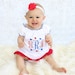 4th of July Baby Girl Outfit Baby Girl Dress Baby 4th of July Dress with option for Headband and bloomers Baby Gift Set Red White Blue 