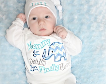 Newborn Boy Take Home Hospital Outfit Elephant Baby Shower Boy Take Home Outfit Newborn Baby Gift Baby Boy Clothes Personalized Newborn hat