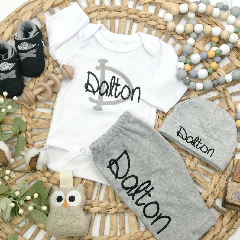 Newborn Boy Outfit Baby Boy Coming Home Outfit Personalized Baby Boy Clothes Gift Brothers Toddler Boy Clothes W/options Personalized Bab image 2