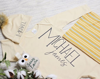 Baby Boy Coming Home Outfit, Baby Boy Clothes, Baby Boy Romper, Personalized Baby Hat, Personalized Baby, Newborn boy gift, Preemie Outfit