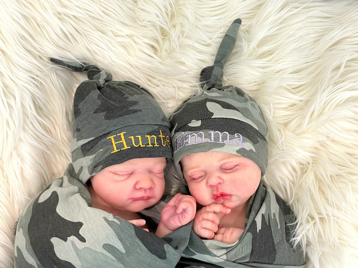 Twins Swaddle set Personalized Newborn Girl Swaddle and Hat Etsy