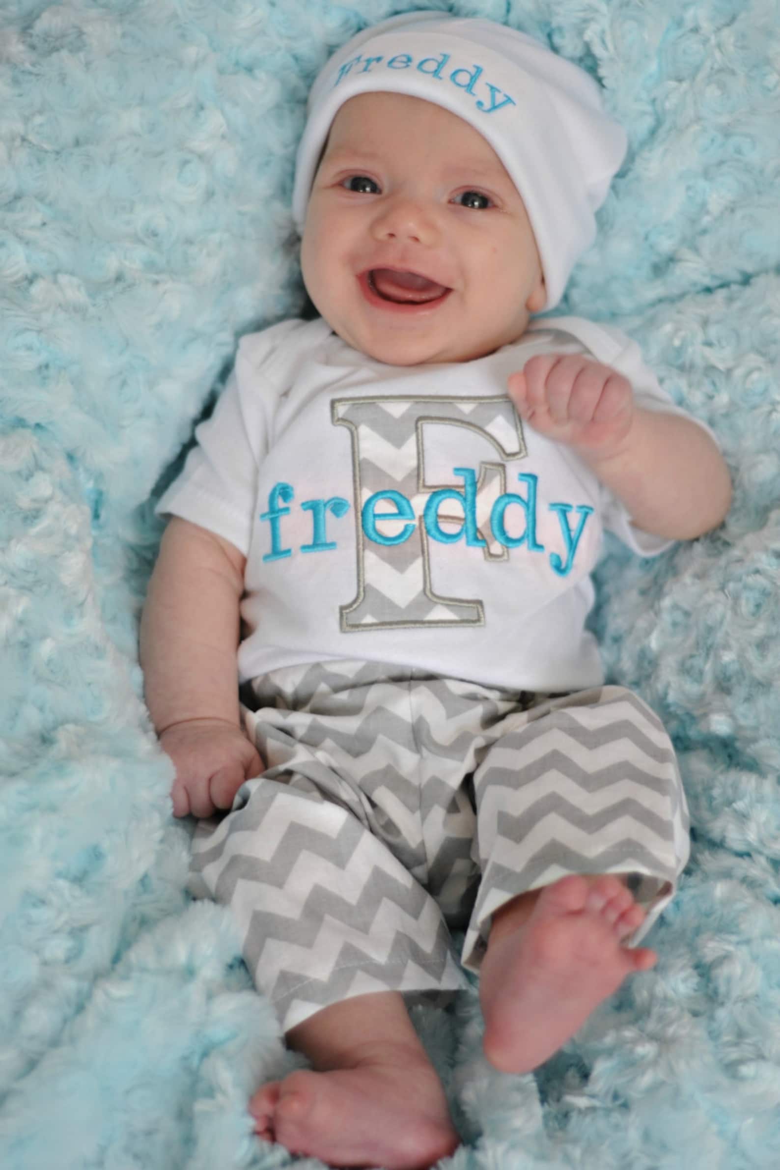 Personalized Baby Boy Gift Baby Boy Clothes Gray Turquoise Etsy