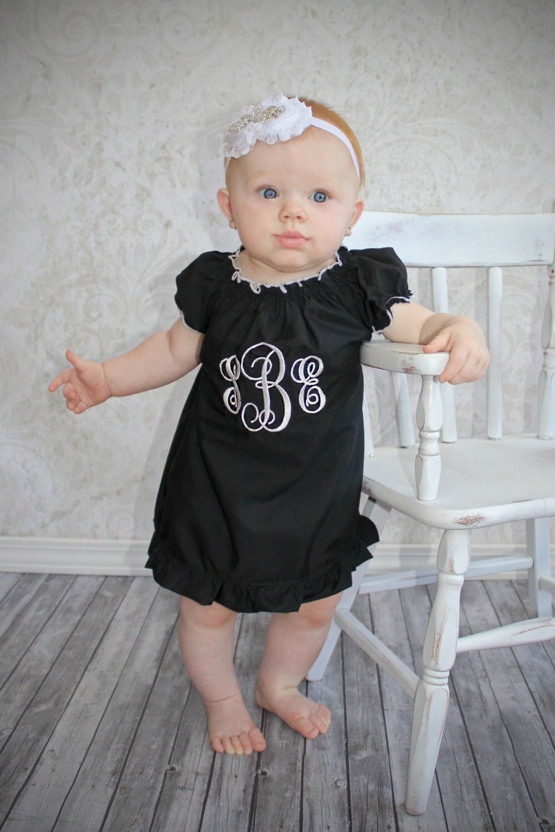 Baby Girl Dresses Little Black Dress Baby Dress Monogram Baby Dress Newborn Baby Girl Clothing Newborn Girl Take Home Outfit Girls Baby Gift image 1