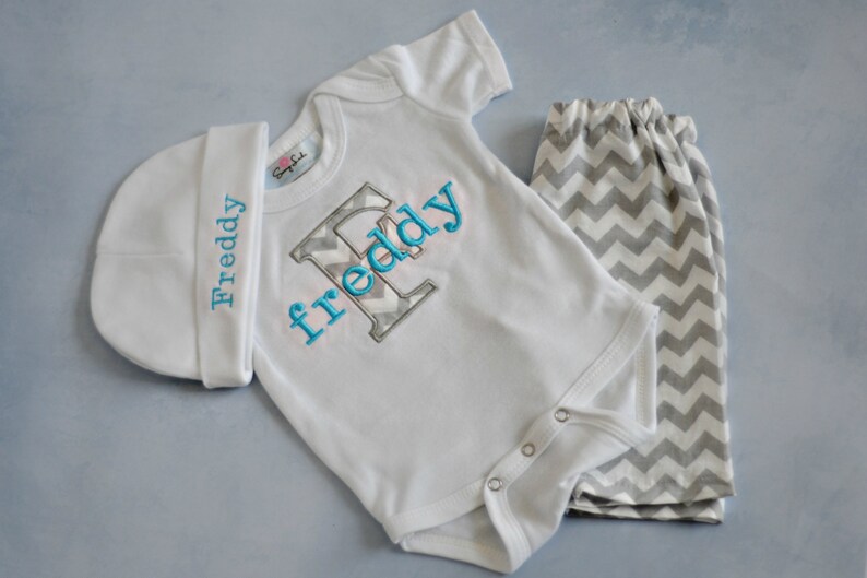 Personalized Baby Boy Gift Baby Boy Clothes Gray Turquoise Etsy