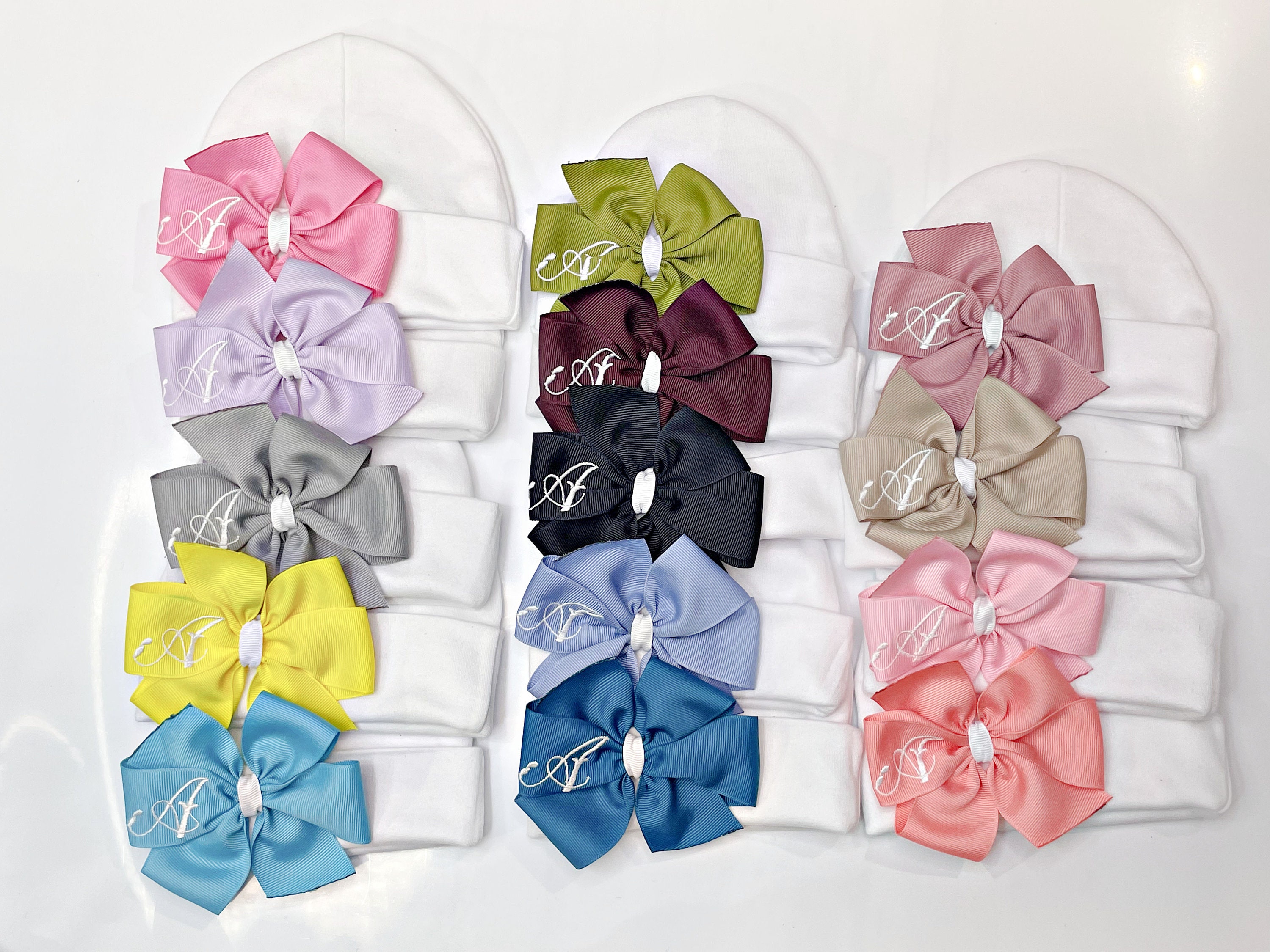 Personalized Initial Baby Hat with Bow, Big Bow Baby Girl Hat, Preemie Girl Hat, Gift for Her