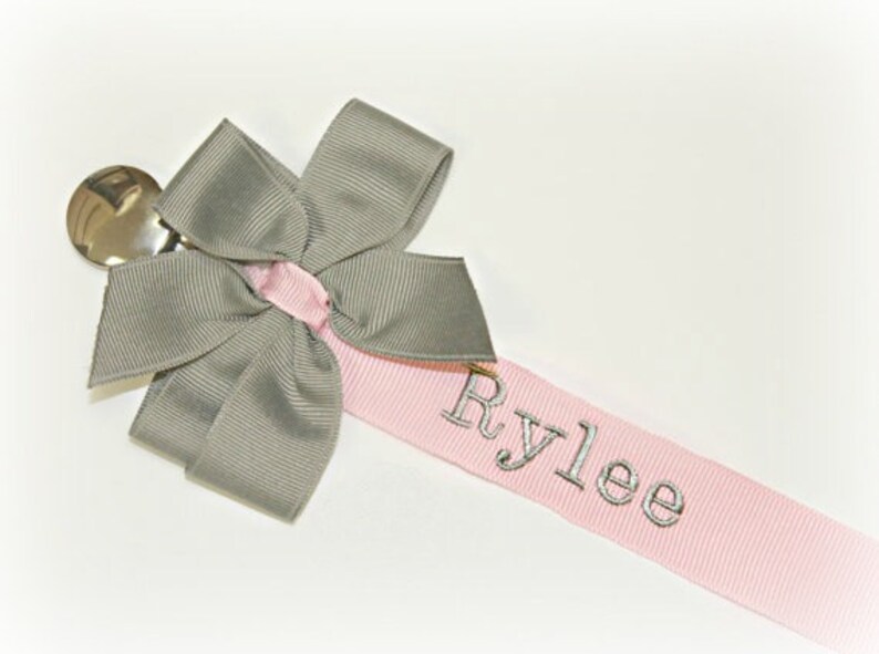 Pacifier Clip Personalized Pacifier Clip Pink & Gray Baby Girl Etsy