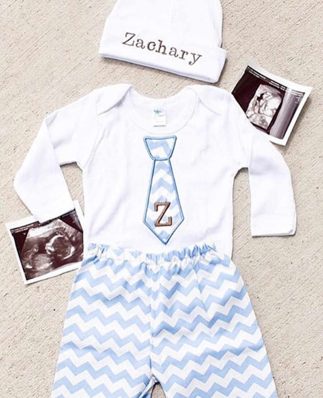 Newborn Baby Boy Clothes Monogram Boy Tie Personalized Hat Etsy