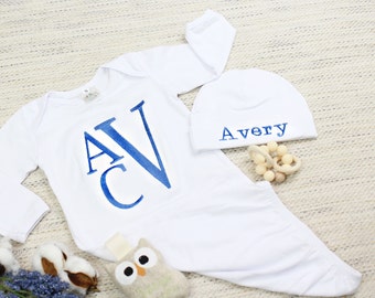 Preemie Baby Boy Personalized Newborn Baby Boy Gown Personalized Hat Newborn Take Home Outfit Baby Boy Clothes New Baby Gift Set Baby Gift