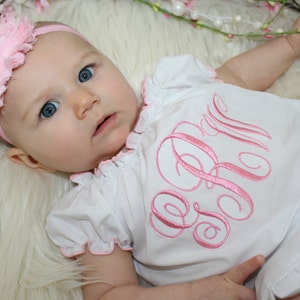 Monogram Girl Dress Newborn Baby Girl Clothes Newborn Girl Take Home Outfit Shabby Chic White Pink Dress New Baby Gift image 6