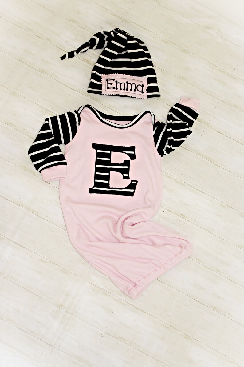 Baby Girl Clothes Personalized Newborn Baby Girl Gown Personalized Hat Newborn Take Home Outfit Monogram Baby Gift Baby Preemie