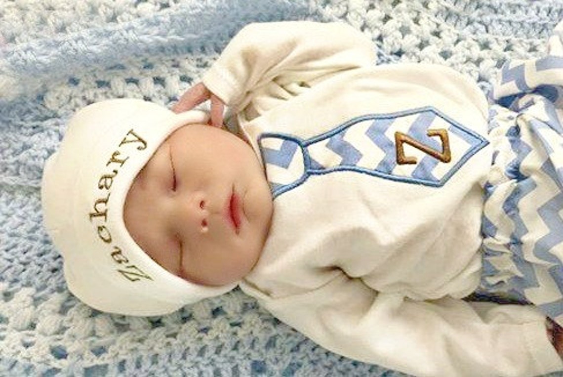 Newborn Baby Boy Clothes Monogram Boy Tie Personalized Hat and Etsy