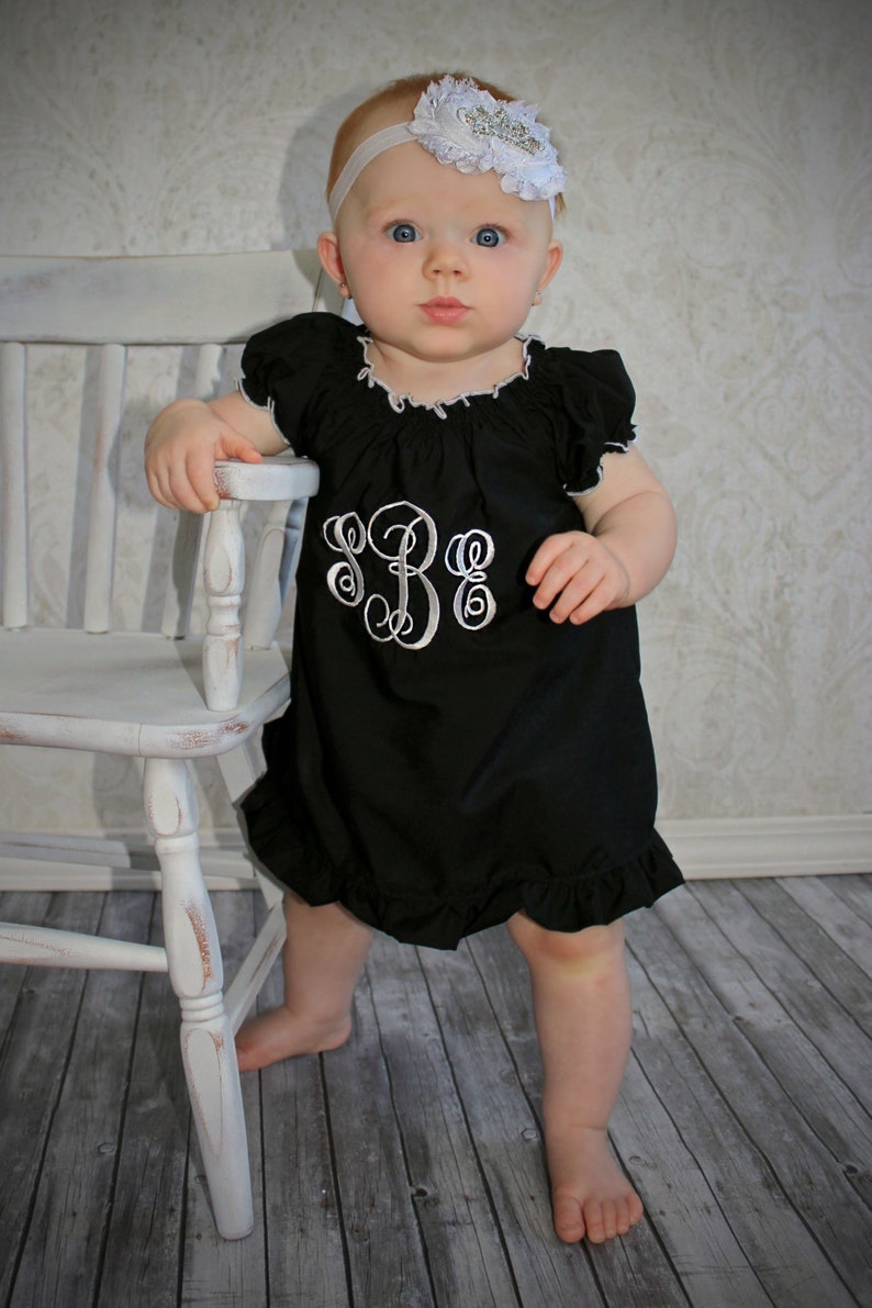 Baby Girl Dresses Little Black Dress Baby Dress Monogram Baby Dress Newborn Baby Girl Clothing Newborn Girl Take Home Outfit Girls Baby Gift image 3