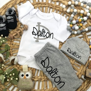 Newborn Boy Outfit Baby Boy Coming Home Outfit Personalized Baby Boy Clothes Gift Brothers Toddler Boy Clothes W/options Personalized Bab image 4