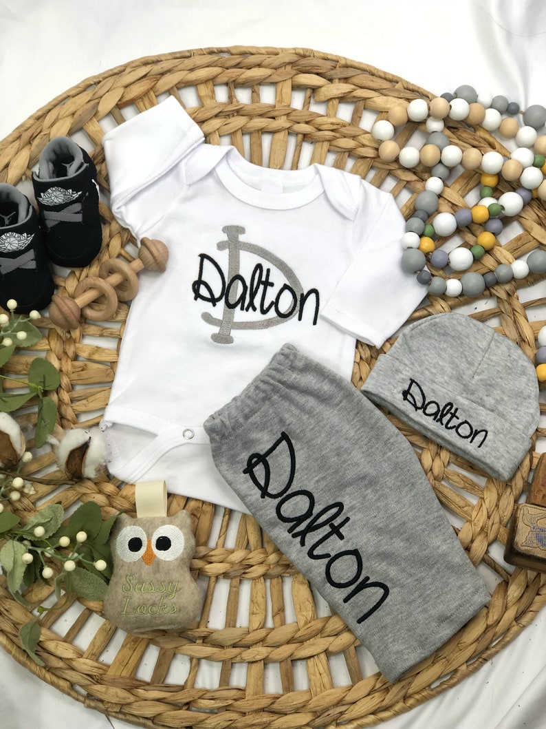 Newborn Boy Outfit Baby Boy Coming Home Outfit Personalized Baby Boy Clothes Gift Brothers Toddler Boy Clothes W/options Personalized Bab image 4