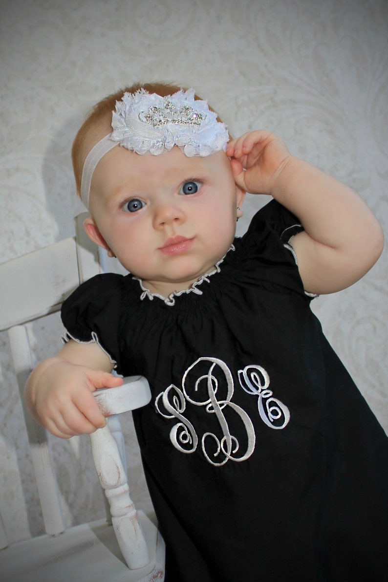 Baby Girl Dresses Little Black Dress Baby Dress Monogram Baby Dress Newborn Baby Girl Clothing Newborn Girl Take Home Outfit Girls Baby Gift image 2