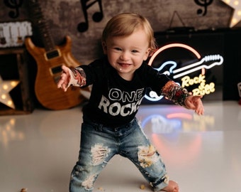 First Birthday Shirt, Boy First Birthday Shirt, 1st Birthday Boy One Rocks Birthday Shirt Cake Smash Boys 1st Birthday Outfit Tattoo Sleeves