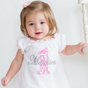 First Birthday Girl Outfit Baby Girl 1st Birthday Outfit 1st Birthday Girl Outfit Pink Damask Smash Cake Outfit Personalized Birthday Dress image 4