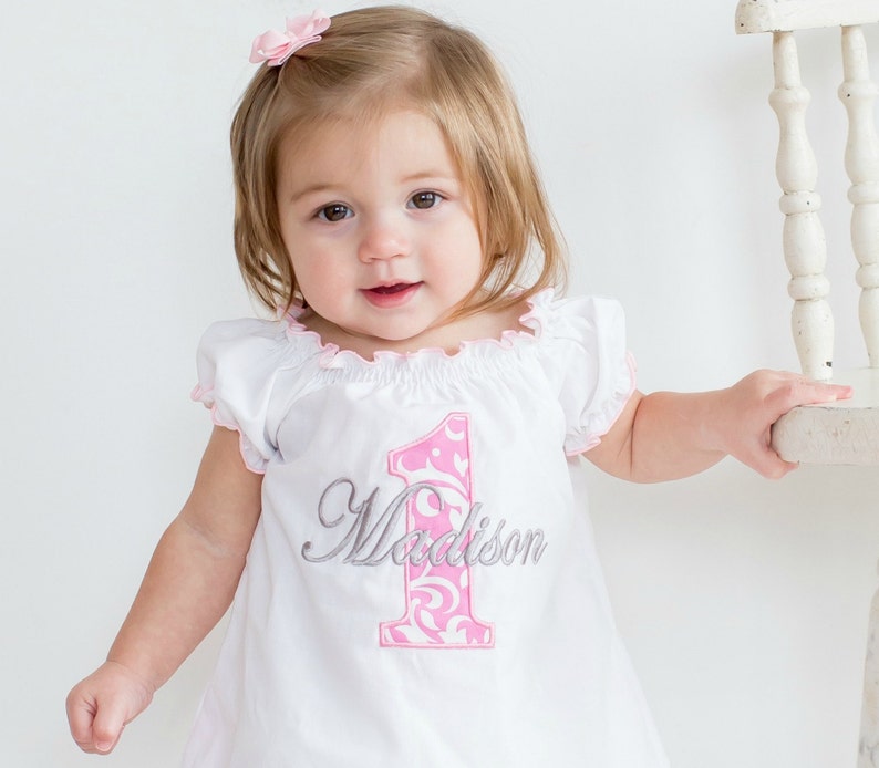 First Birthday Girl Outfit Baby Girl 1st Birthday Outfit 1st Birthday Girl Outfit Pink Damask Smash Cake Outfit Personalized Birthday Dress image 4