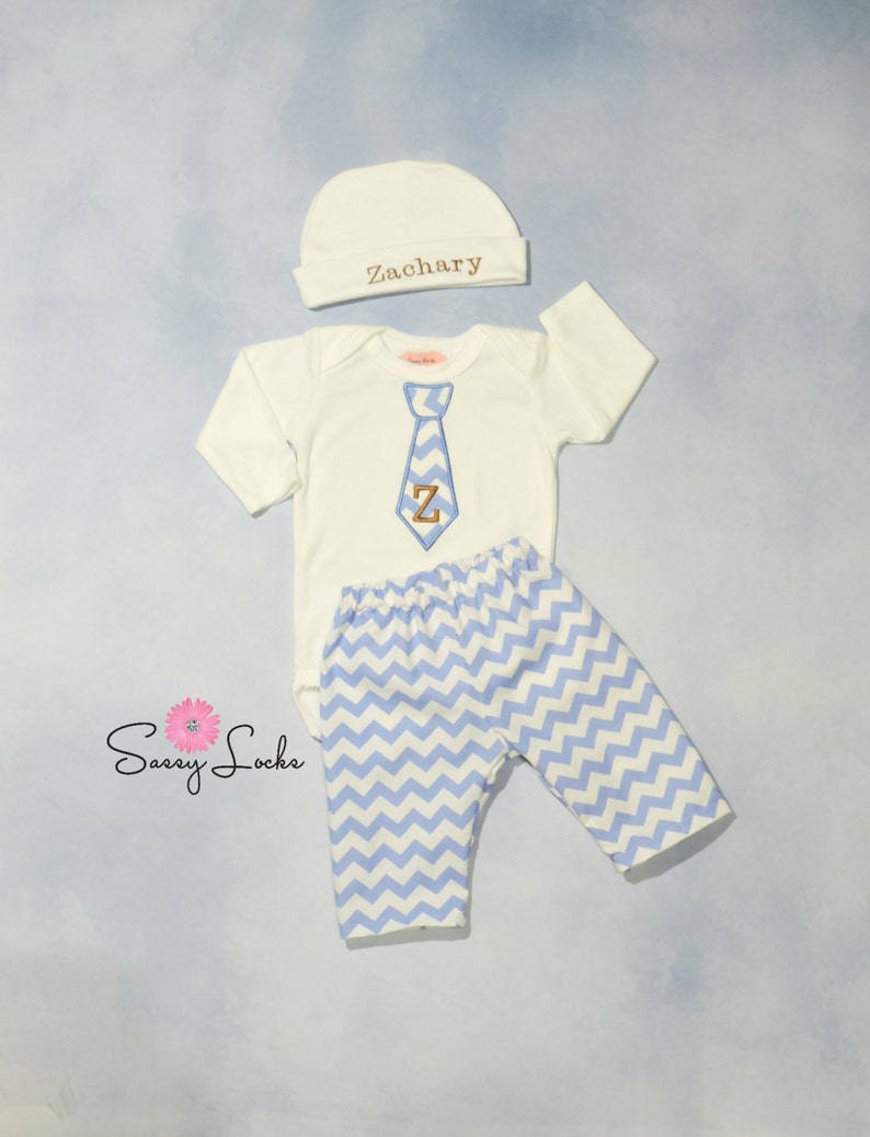 Newborn Baby Boy Clothes Monogram Boy Tie Personalized Hat and Etsy