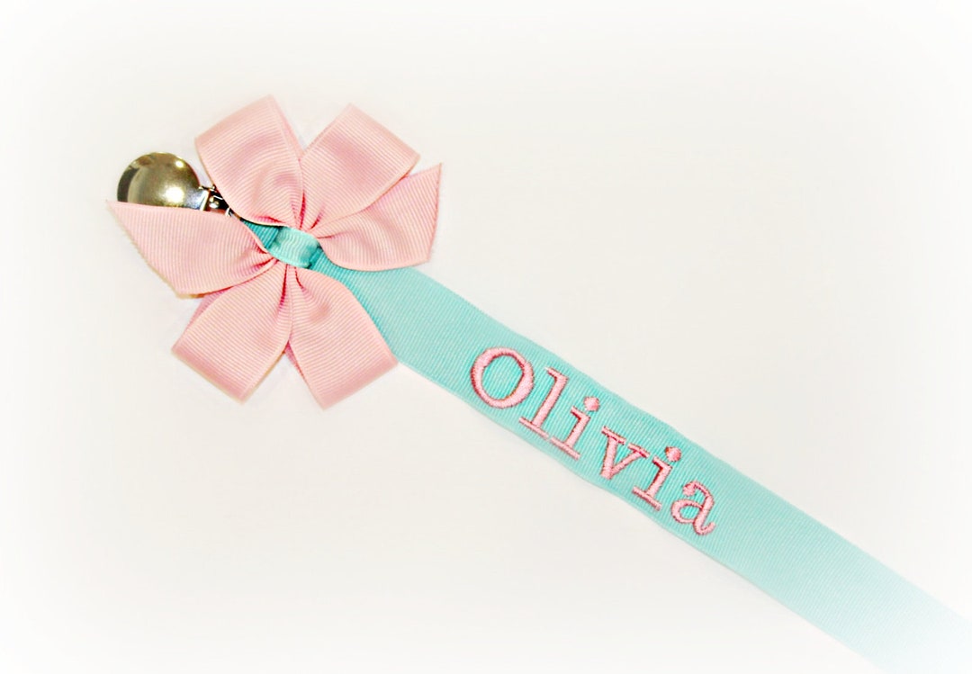 Girl Pacifier Clip Teal & Pink Pacifier Holder Baby Girl Personalized