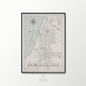 Jesus Wunder Vintage Karte Dienst Karte Heiliges Land Bibel Studie Geographie Israel Poster Christian druckbare Wandkunst