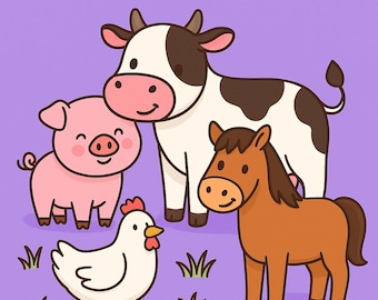 Farm Animals Coloring Book PDF – 30 Printable Pages – Kids & Adults Coloring Sheets  – Instant Download