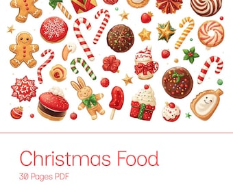 Christmas Food Coloring Pages for Kids , 30 Printable Sheets Holiday Book PDF  Instant Download