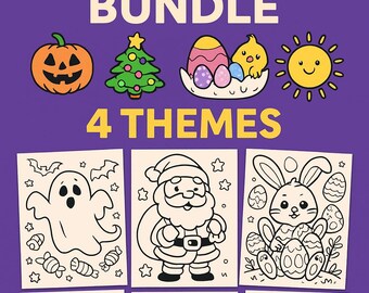 Holiday Coloring Pages Bundle | Halloween, Christmas, Easter, Summer Fun | Kids Printable Activity Book PDF
