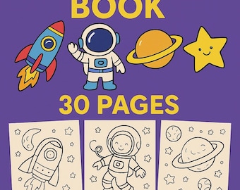 Space Coloring Book for Kids | 30 Printable Pages PDF | Astronaut, Rocket, Planets | Digital Download