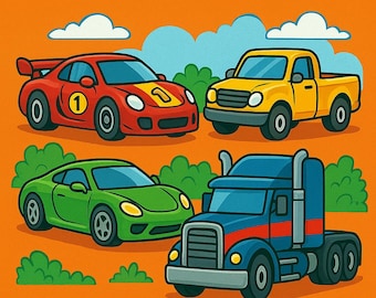 Car Coloring Book PDF – 30 Printable Pages |  Cars for Kids | Instant Download