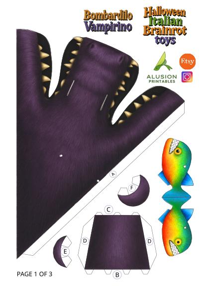 Halloween Italian Brainrot Paper Toy - Bombardilo Vampirino. Printable ...